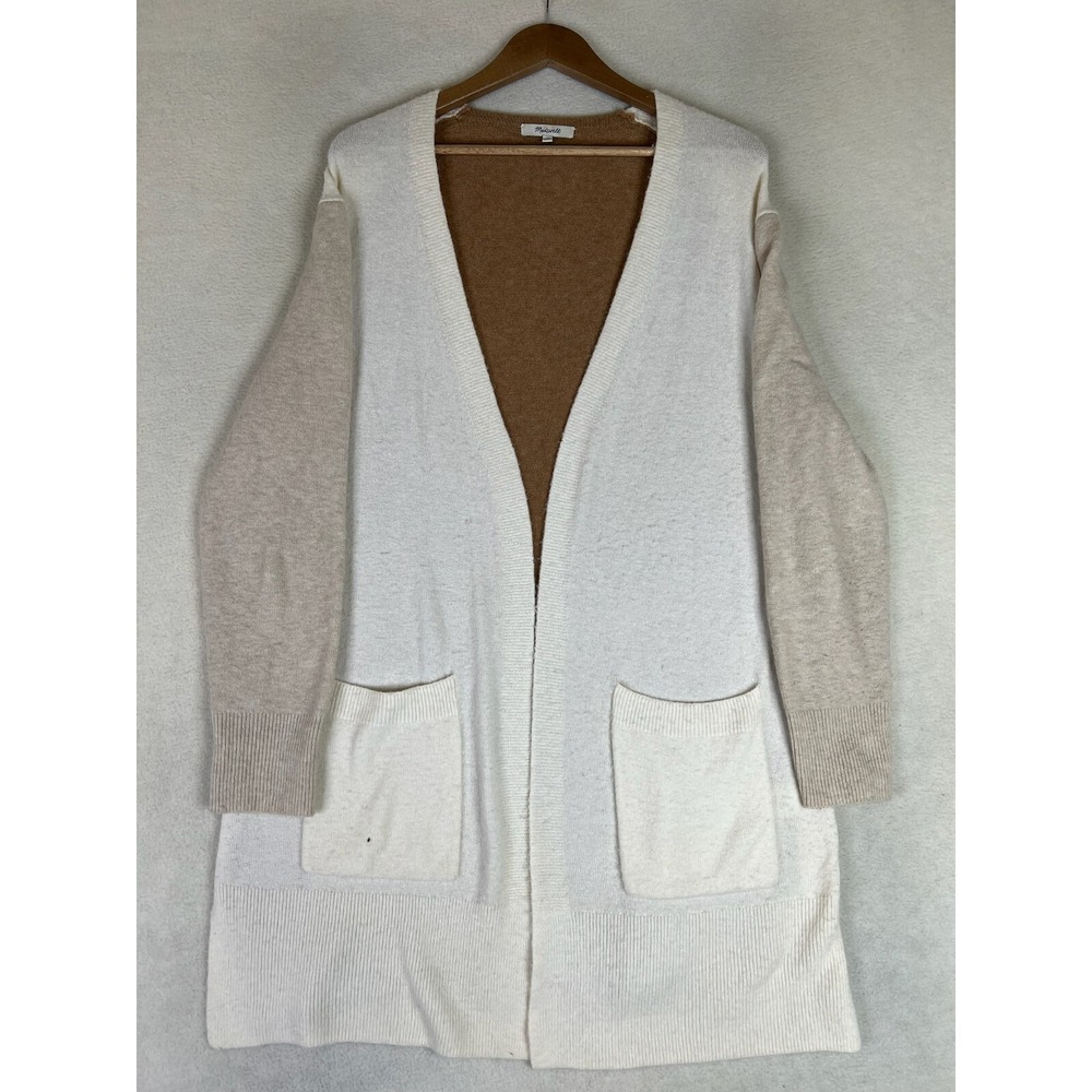Madewell Kent Colorblock Cardigan Sweater Beige Wool Alpaca Blend Women's Medium